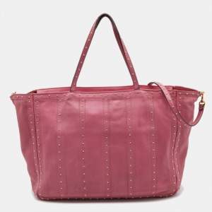 Pre Owned Valentino Pink Leather Studded Zip Tote