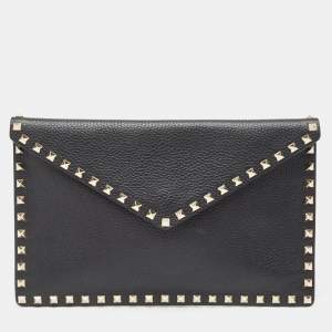 Valentino Black Leather Rockstud Envelope Pouch