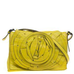 Valentino Fluorescent Yellow Leather Petale Shoulder Bag