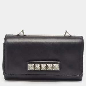 Pre Owned Valentino Black Leather Va Va Voom Crystals Clutch