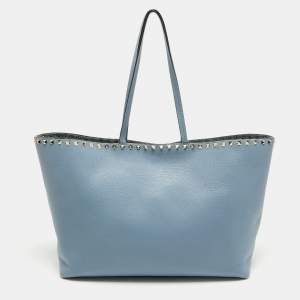 Pre Owned Valentino Light Blue Leather Rockstud Tote