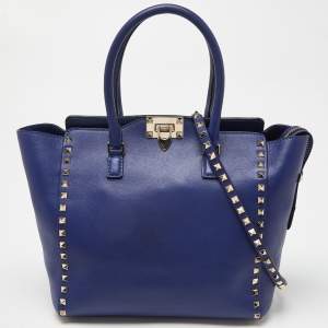 Pre Owned Valentino Blue Leather Rockstud Trapeze Tote with Wallet