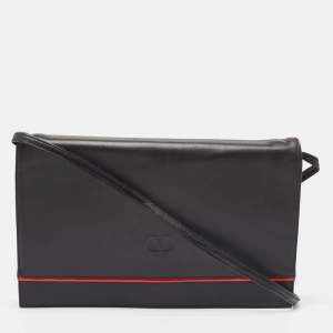 Valentino Black/Red Leather Logo Embossed Oversized Clutch Bag