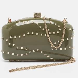 Pre Owned Valentino Dark Grey Plexiglass Rockstud In The Clutch