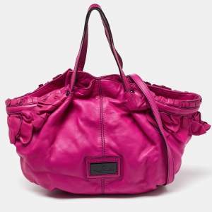 Valentino Pink Leather Ruffle Satchel