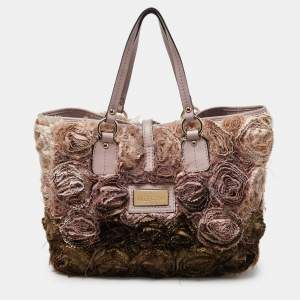 Valentino Multicolor Flower Applique Satin and Leather Tote 