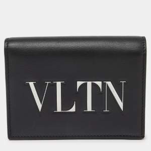 Valentino Black Leather VLTN Bifold Card Case