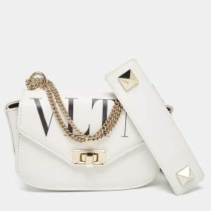 Valentino White Leather Small VLTN Shoulder Bag