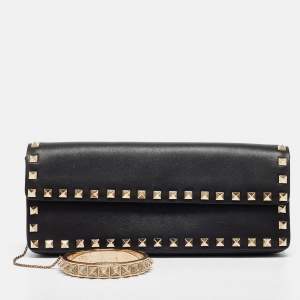 Valentino Black Leather Rockstud Bangle Clutch