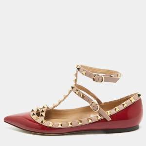 Valentino Red/Beige Patent and Leather Rockstud Ballet Flats  Size 38.5