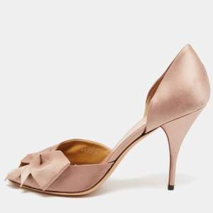 Valentino Light Pink Satin Bow Peep Toe Pumps Size 41