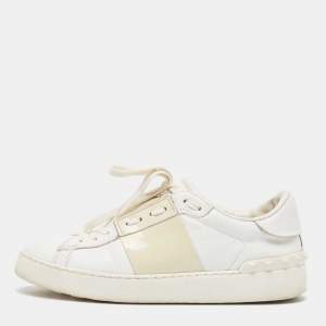 Pre Owned Valentino White Leather Rockstud  Sneakers Size 37