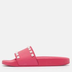 Valentino Pink Rubber Rockstud Flat Slide Size 36