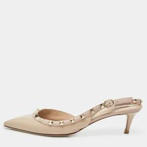 Valentino Beige Leather Rockstud Slingback Pumps Size 39