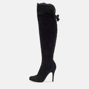 Valentino Black Suede Knee Length Boots Size 39