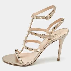 Valentino Metallic Leather Rockstud Ankle Strap Sandals Size 40.5