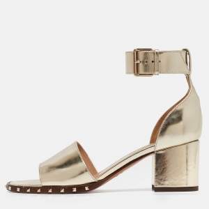 Valentino Gold Leather Soul Rockstud Ankle Strap Sandals Size 35