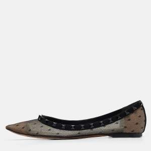 Pre Owned Valentino Black Polka Dot Mesh Rockstud Ballet Flats Size 38