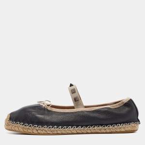 Pre Owned Valentino Black Leather Rockstud Ballet Flats Size 38