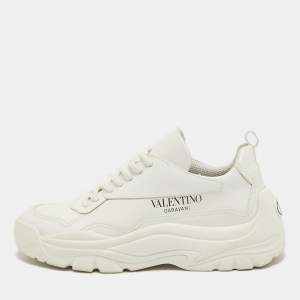 Pre Owned Valentino White Leather Bounce Lace Up Sneakers Size 38