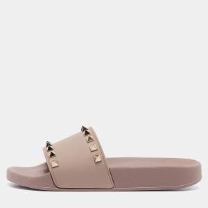 Valentino Pink Rubber Rockstud Slide Flats Size 35