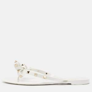 Pre Owned Valentino White Jelly Rockstud Thong Sandals Size 39