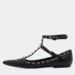 Valentino Black Leather Rockstud Ballet Flats Size 38