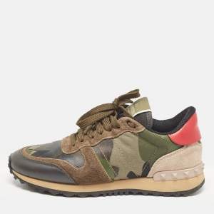 Valentino Multicolor Camouflage Print Canvas and Leather Rockrunner Sneakers Size 37