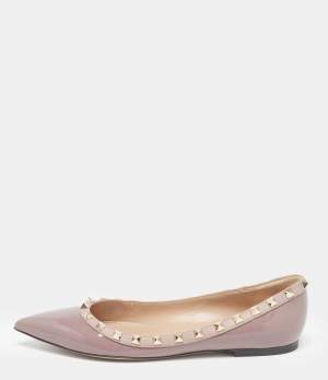 Pre Owned Valentino Pink Patent Leather Rockstud Ballet Flats Size 38