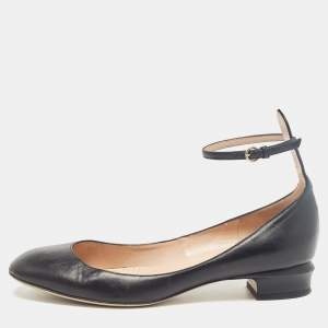 Pre Owned Valentino Black Leather Tango Ballet Flats Size 38