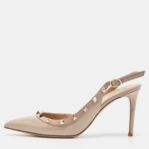 Pre Owned Valentino Dusty Pink Patent Leather Rockstud Slingback Pumps Size 40