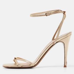 Valentino Gold Leather Ankle Strap Sandals Size 37