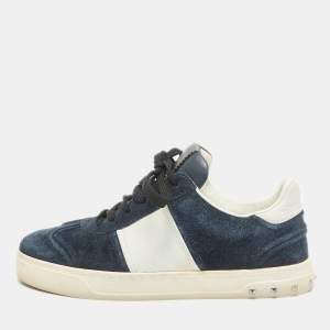 Pre Owned Valentino Navy Blue/White Suede and Leather Flycrew Sneakers Size 38.5