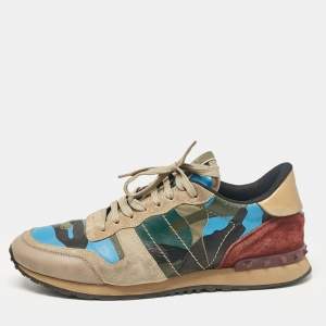 Valentino Multicolor Leather and Suede Rockrunner Lace Up Sneakers Size 43.5