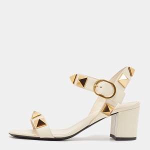 Valentino Cream Leather Roman Stud Ankle Strap Sandals Size 37