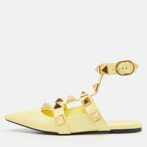 Valentino Yellow Leather Roman Stud Flat Sandals Size 40.5