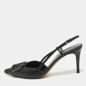 Valentino Black Leather Rockstud Slingback Pumps Size 36