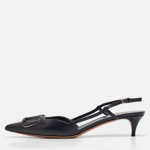 Pre Owned Valentino Black Leather VLogo Slingback Pumps Size 38