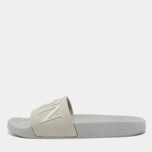 Valentino Grey Rubber VLTN Flat Slides Size 40