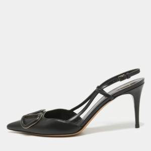 Pre Owned Valentino Black Leather Escape V logo Pumps Size 38