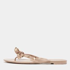 Pre Owned Valentino Dusty Pink Rubber Rockstud Thong Flats Size 40