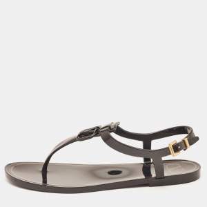 Valentino Black Jelly Escape V Logo Thong Flat Sandals Size 38