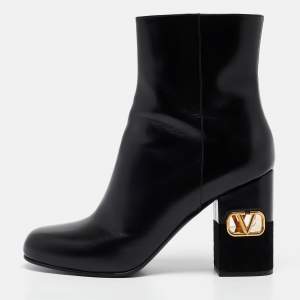 Valentino Black Leather V-logo Ankle Booties Size 41