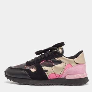 Valentino Multicolor Camouflage Leather and Suede Rockrunner Sneakers Size 37.5