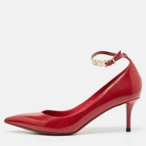 Valentino Burgundy Patent Leather Ankle Strap Pumps Size 39