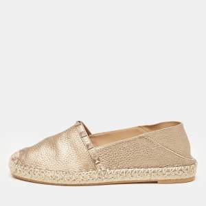 Valentino Rose Gold Leather Rockstud Espadrille Flats Size 38