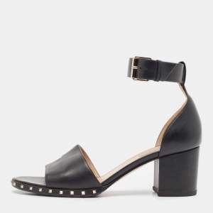 Valentino Black Leather Soul Rockstud Ankle Strap Sandals Size 39.5