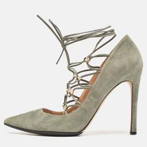 Valentino Grey Suede Lace Up Rockstud Pumps Size 38