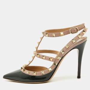 Valentino Dark Green/Beige Patent Leather Rockstud Pumps Size 38