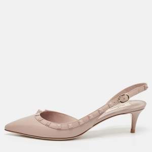 Pre Owned Valentino Dusty Pink Leather Rockstud Slingback Pumps Size 39